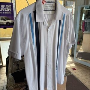 Cubavera White and Blue Casual Button Down Shirt